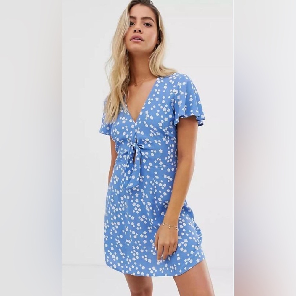 Jack Wills Blue Floral V-Neck Dress